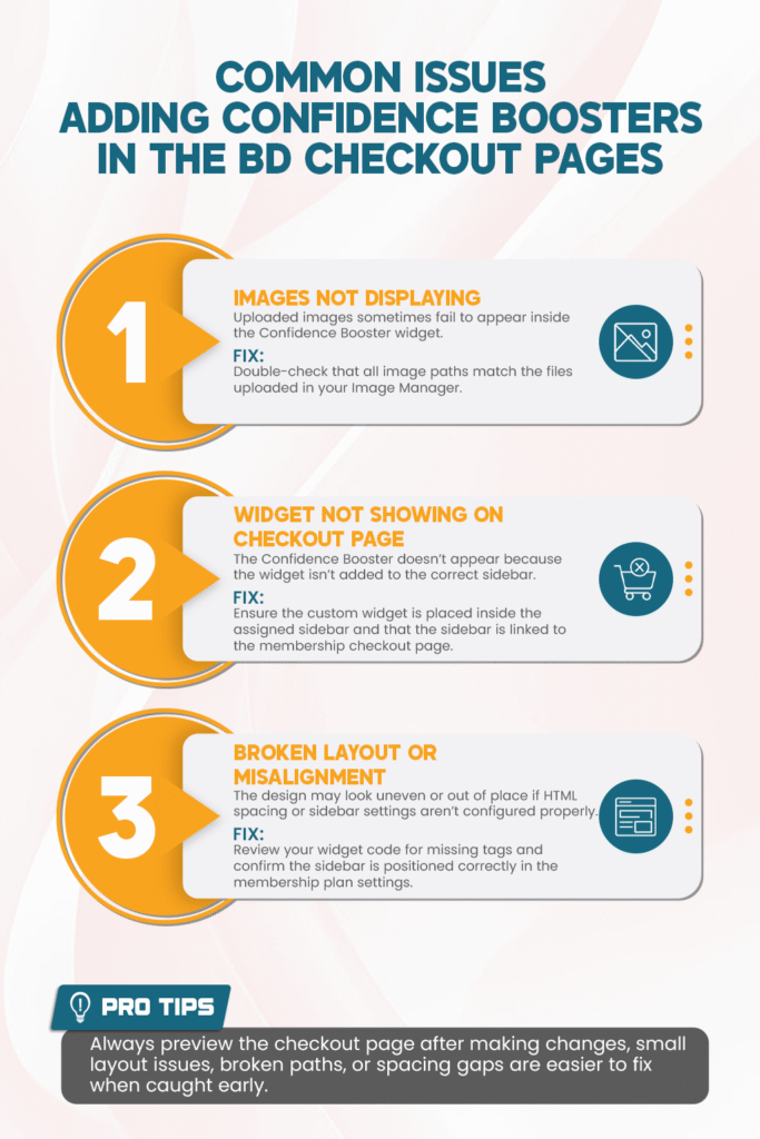 Common issues when adding checkout Confidence Boosters in Brilliant Directories