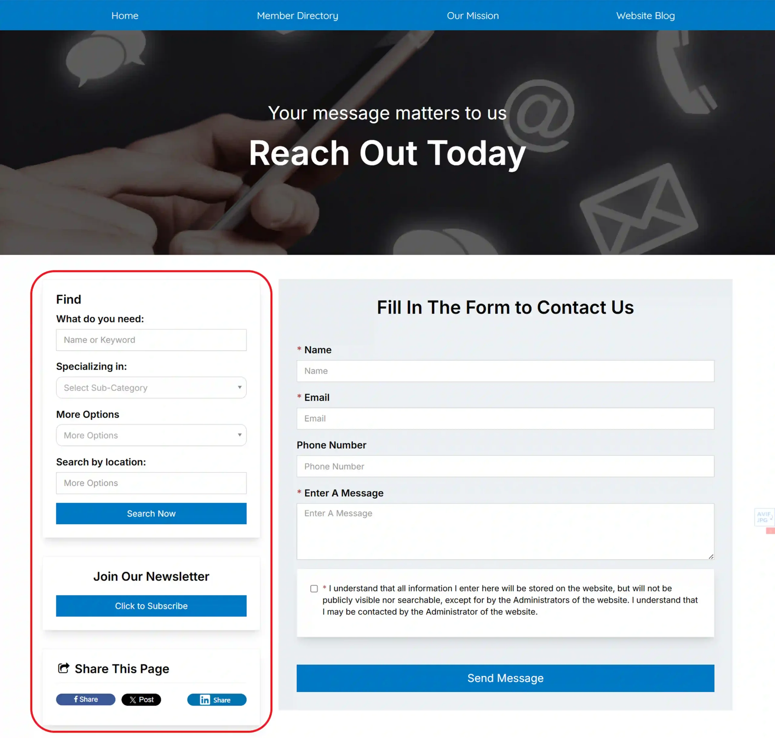 contact us static page sidebar brilliant directories example